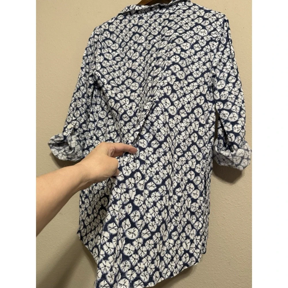 John Mark Women's Linen Tunic Top Small Button Up Pockets Roll Tab Coastal Beach - Picture 6 of 11